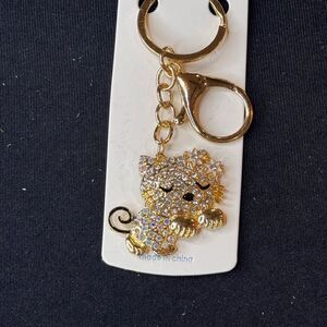 Mint BAG CHARM Sparkly Sleeping Kitty Cat  Keychain/Purse Charm Clear